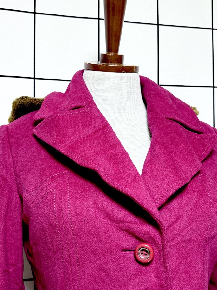 画像6: 無地 フード付 リボンベルト付 レトロ USA古着 ヴィンテージコート (6)