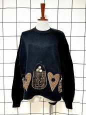 画像1: ハロウィン刺繍 チェック ブラック レトロ USA古着 ヴィンテージスウェット (1)