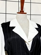 画像5: ベルトセット ストライプ 前開き モノクロ レトロ USA古着 ヴィンテージワンピース (5)