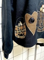 画像7: ハロウィン刺繍 チェック ブラック レトロ USA古着 ヴィンテージスウェット (7)
