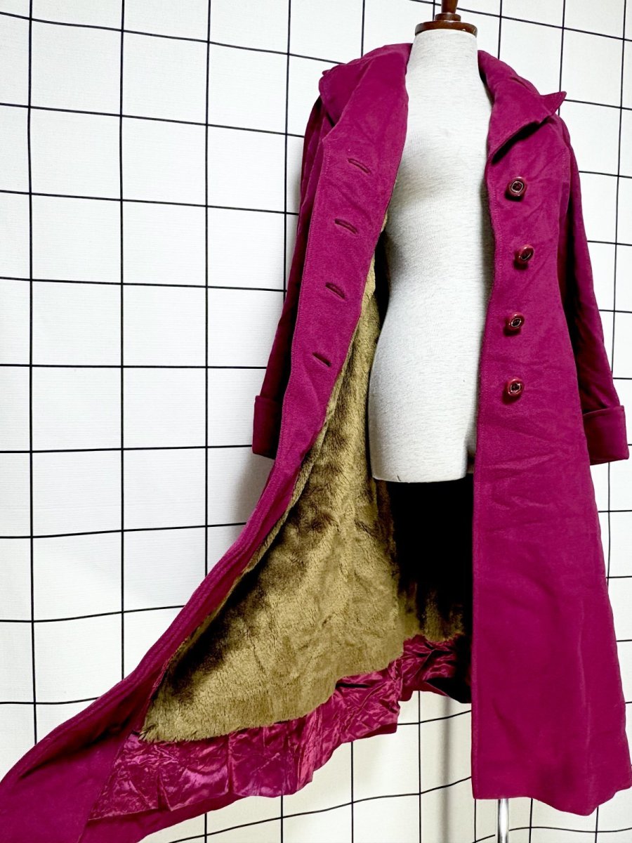 画像10: 無地 フード付 リボンベルト付 レトロ USA古着 ヴィンテージコート (10)