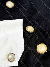 画像16: ベルトセット ストライプ 前開き モノクロ レトロ USA古着 ヴィンテージワンピース (16)