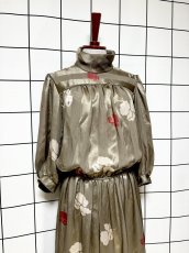 画像3: タートルネック ストライプ 花柄 UNIONMADE ウエストゴム レトロ USA古着 ヴィンテージワンピース  (3)