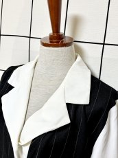 画像4: ベルトセット ストライプ 前開き モノクロ レトロ USA古着 ヴィンテージワンピース (4)