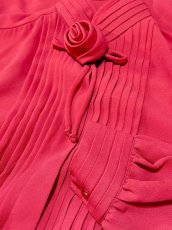 画像10: コサージュ付 フロントタック ウエストゴム レトロ USA古着 ヴィンテージワンピース (10)