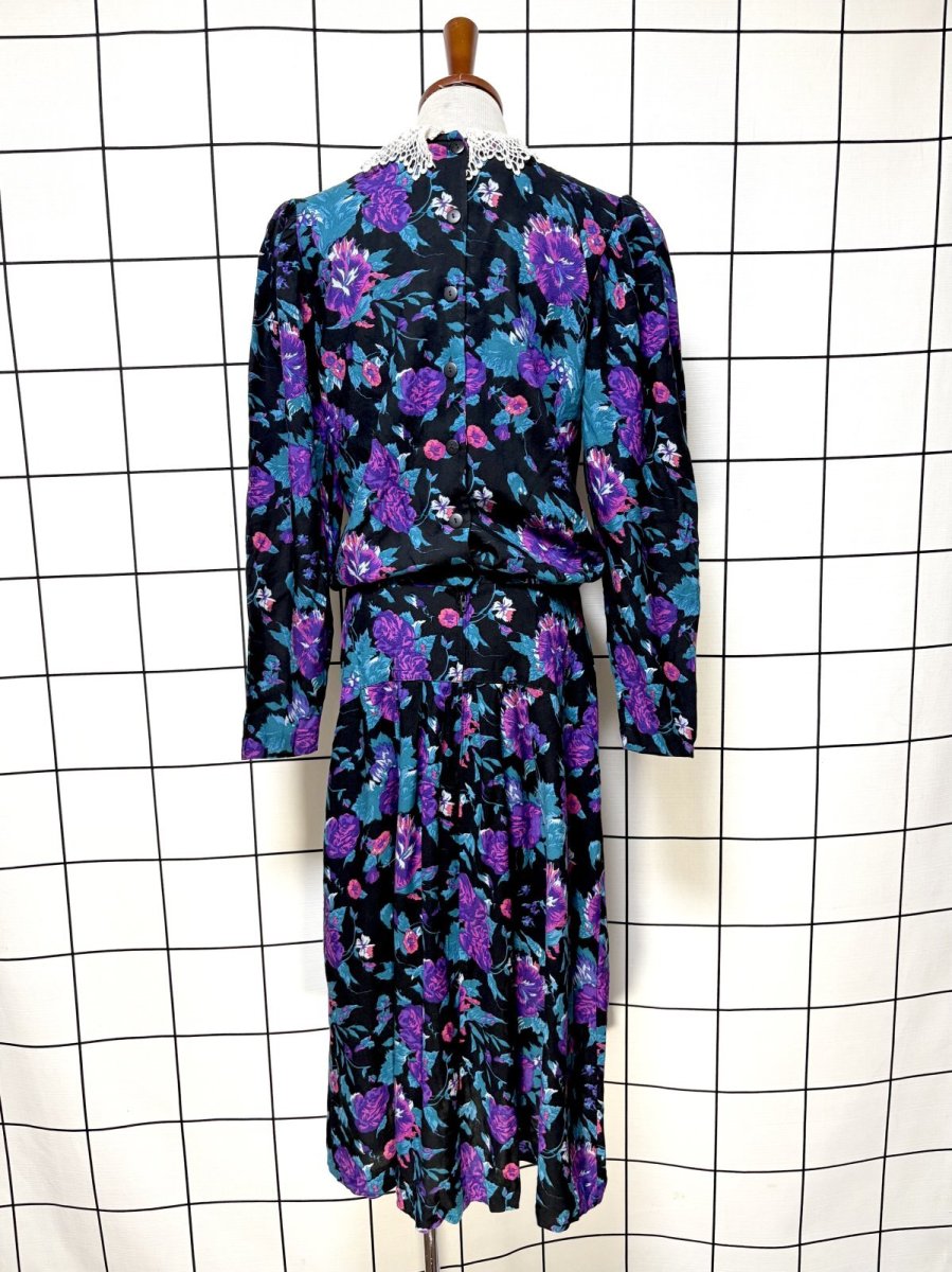 画像2: 花柄 レース襟 レトロ USA古着 ヴィンテージワンピース (2)