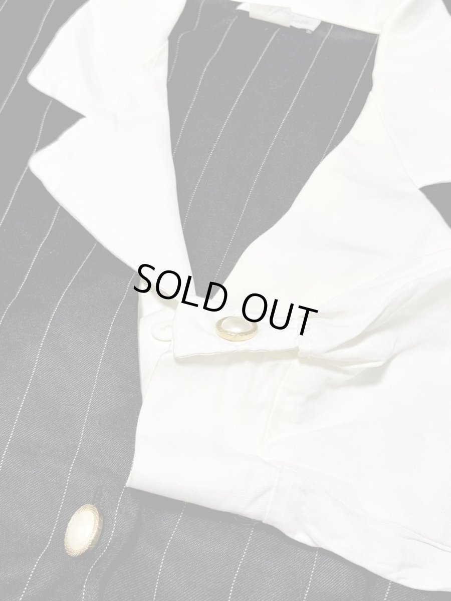 画像12: ベルトセット ストライプ 前開き モノクロ レトロ USA古着 ヴィンテージワンピース (12)