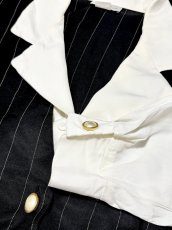 画像12: ベルトセット ストライプ 前開き モノクロ レトロ USA古着 ヴィンテージワンピース (12)