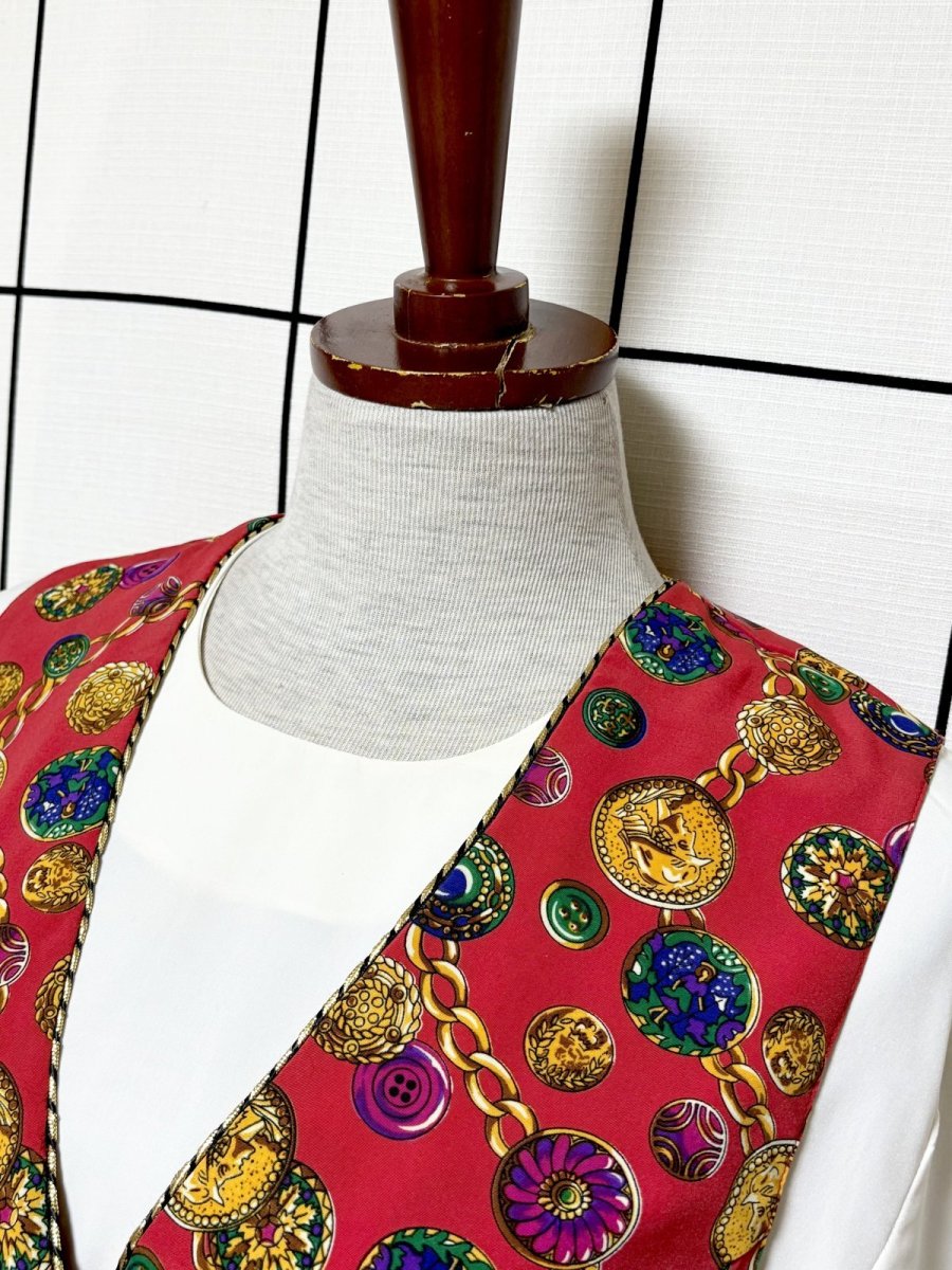 画像6: レイヤード風 スカーフ柄 ウエストゴム レトロ USA古着 ヴィンテージオールインワン (6)