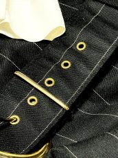 画像14: ベルトセット ストライプ 前開き モノクロ レトロ USA古着 ヴィンテージワンピース (14)