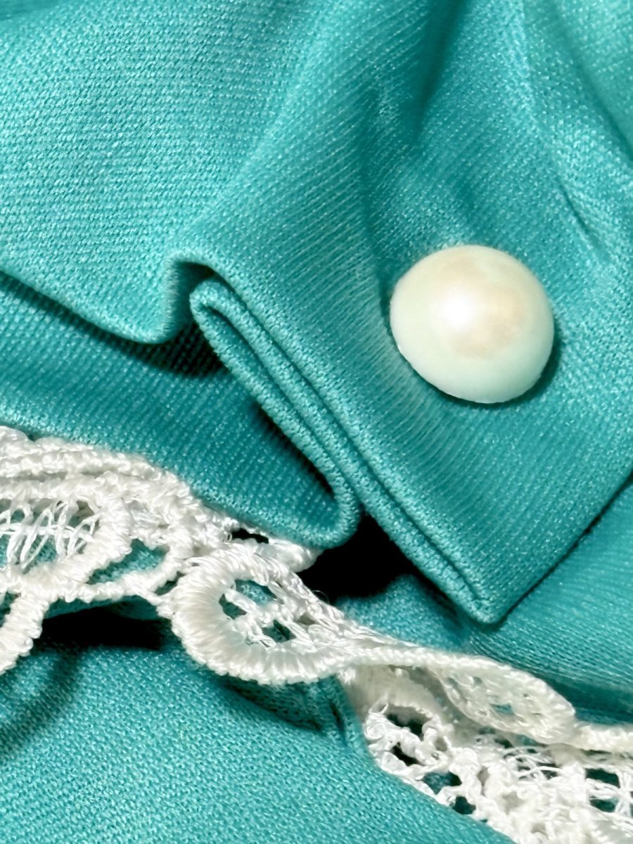 画像13: レース襟 無地 ウエストゴム レトロ USA古着 ヴィンテージワンピース (13)