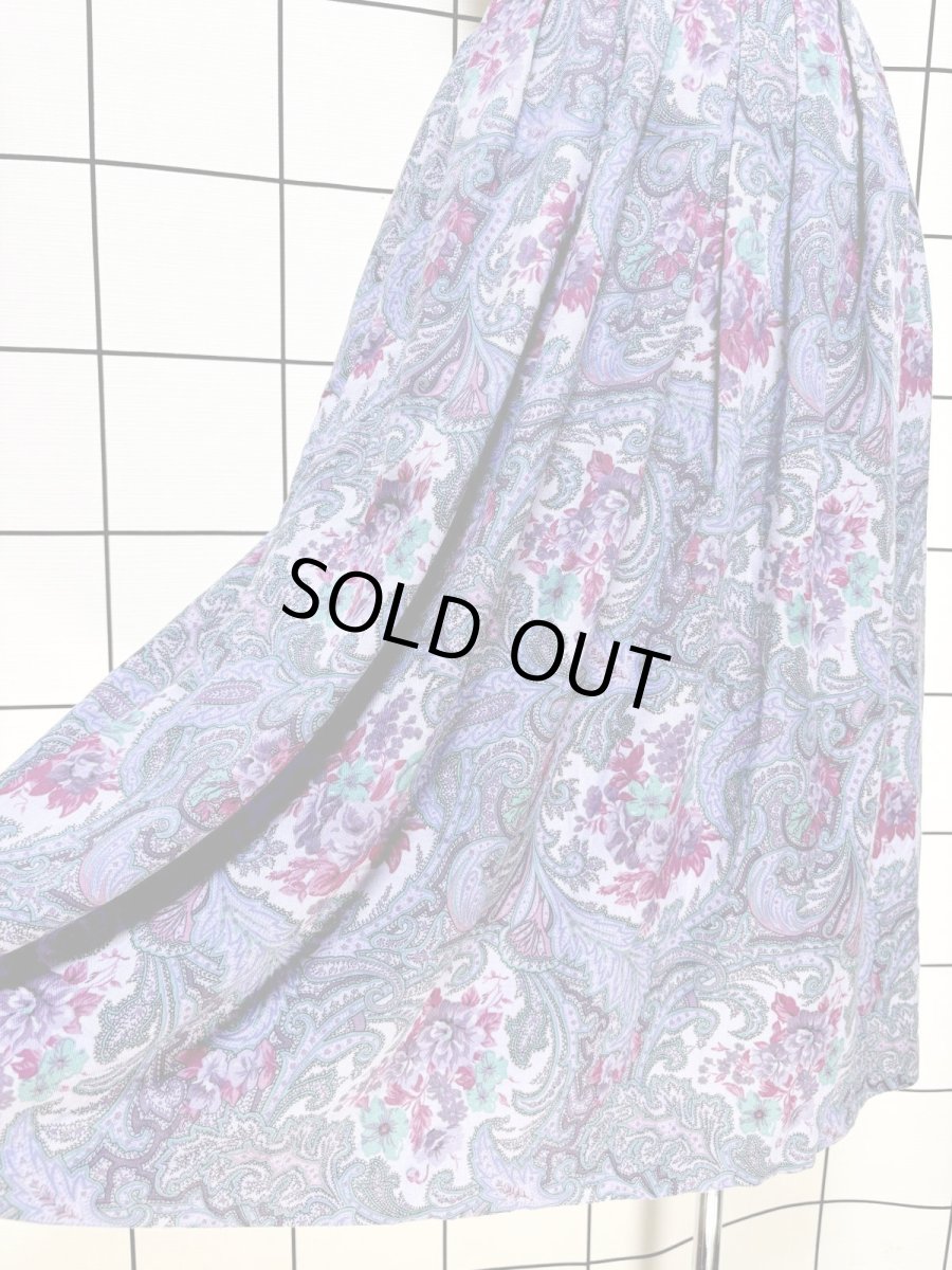 画像4: ペイズリー 花柄 ウエストゴム レトロ USA古着 ヴィンテージスカート (4)