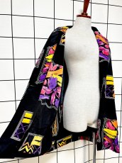 画像8: カラフルアート柄 ブラック シングルボタン レトロ USA古着 ヴィンテージジャケット (8)