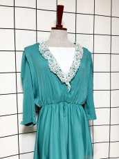 画像3: レース襟 無地 ウエストゴム レトロ USA古着 ヴィンテージワンピース (3)