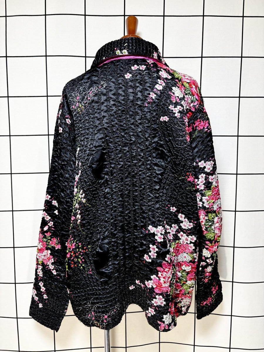 画像2: ポップコーンジャケット ブラック 花柄 レトロ USA古着 (2)