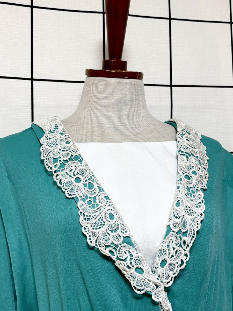 画像5: レース襟 無地 ウエストゴム レトロ USA古着 ヴィンテージワンピース (5)