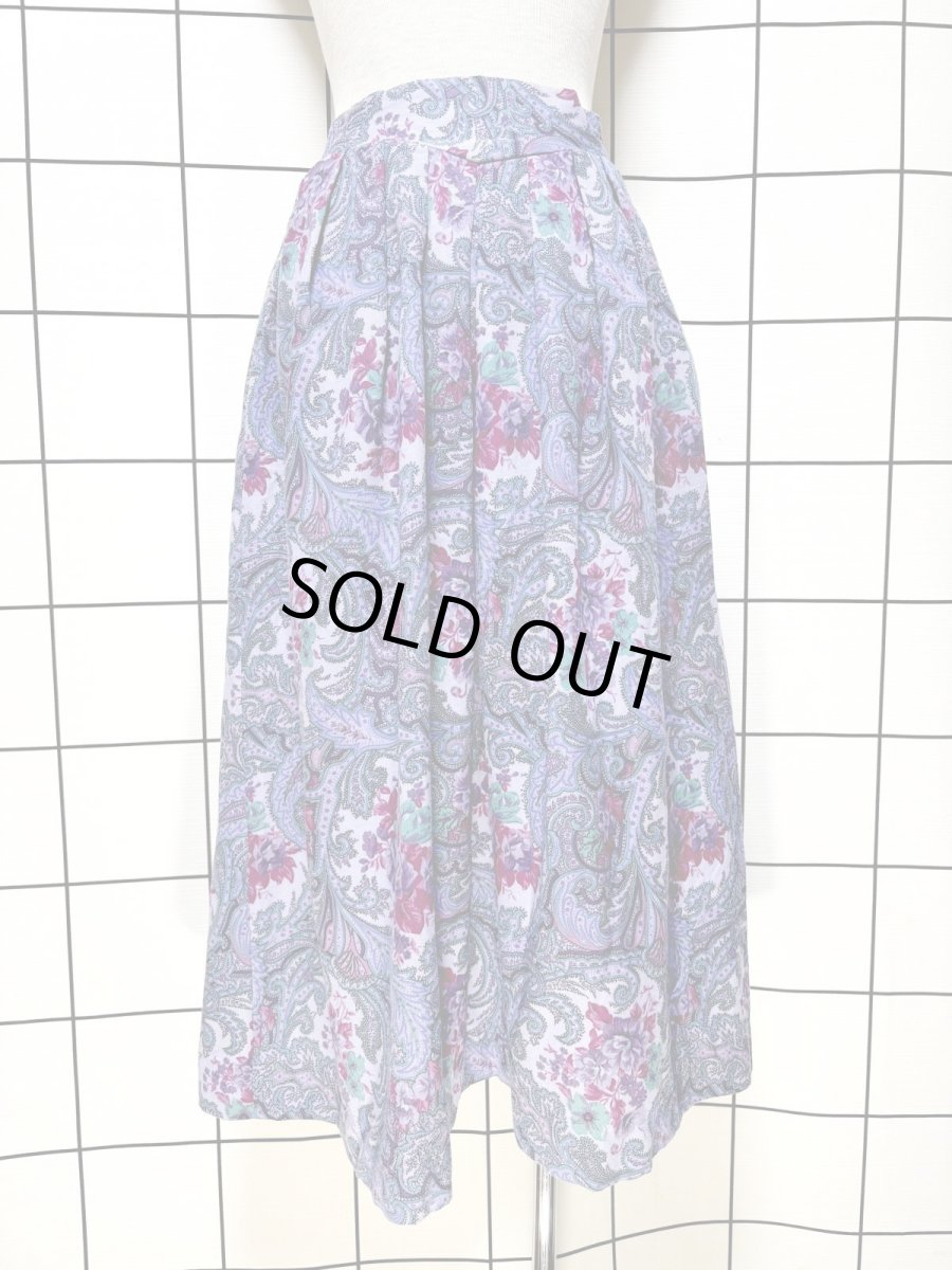 画像1: ペイズリー 花柄 ウエストゴム レトロ USA古着 ヴィンテージスカート (1)