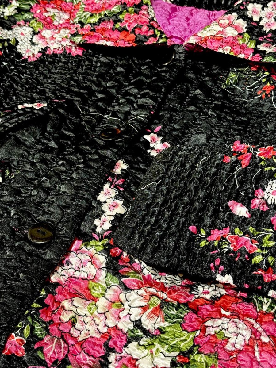 画像10: ポップコーンジャケット ブラック 花柄 レトロ USA古着 (10)