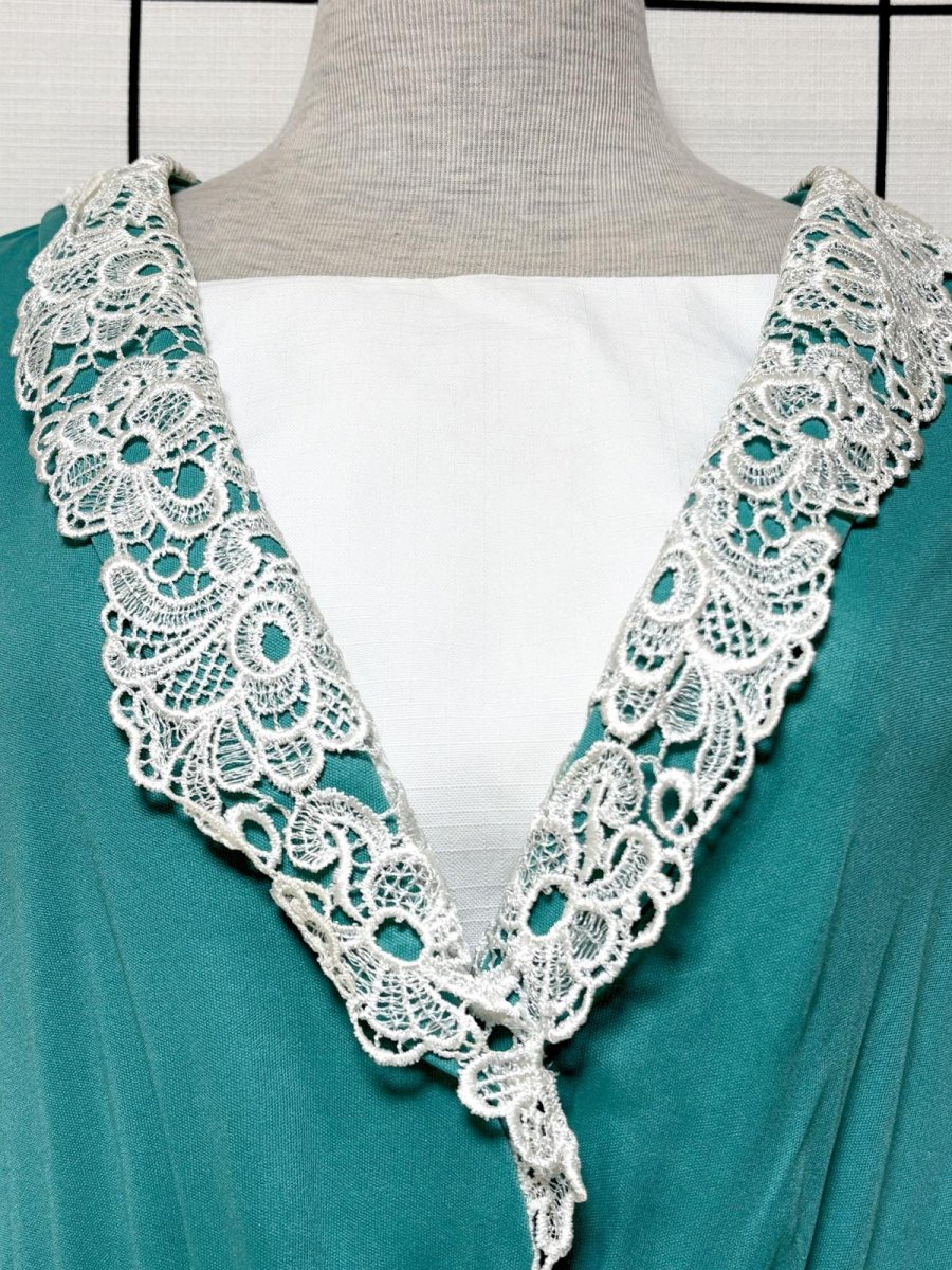 画像8: レース襟 無地 ウエストゴム レトロ USA古着 ヴィンテージワンピース (8)