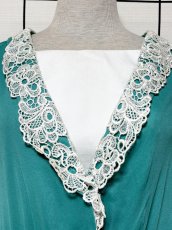 画像8: レース襟 無地 ウエストゴム レトロ USA古着 ヴィンテージワンピース (8)