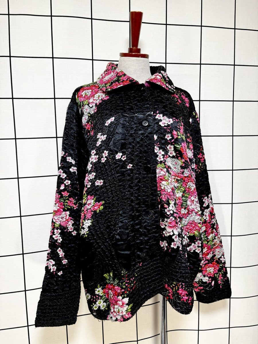 画像3: ポップコーンジャケット ブラック 花柄 レトロ USA古着 (3)