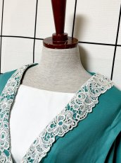 画像4: レース襟 無地 ウエストゴム レトロ USA古着 ヴィンテージワンピース (4)