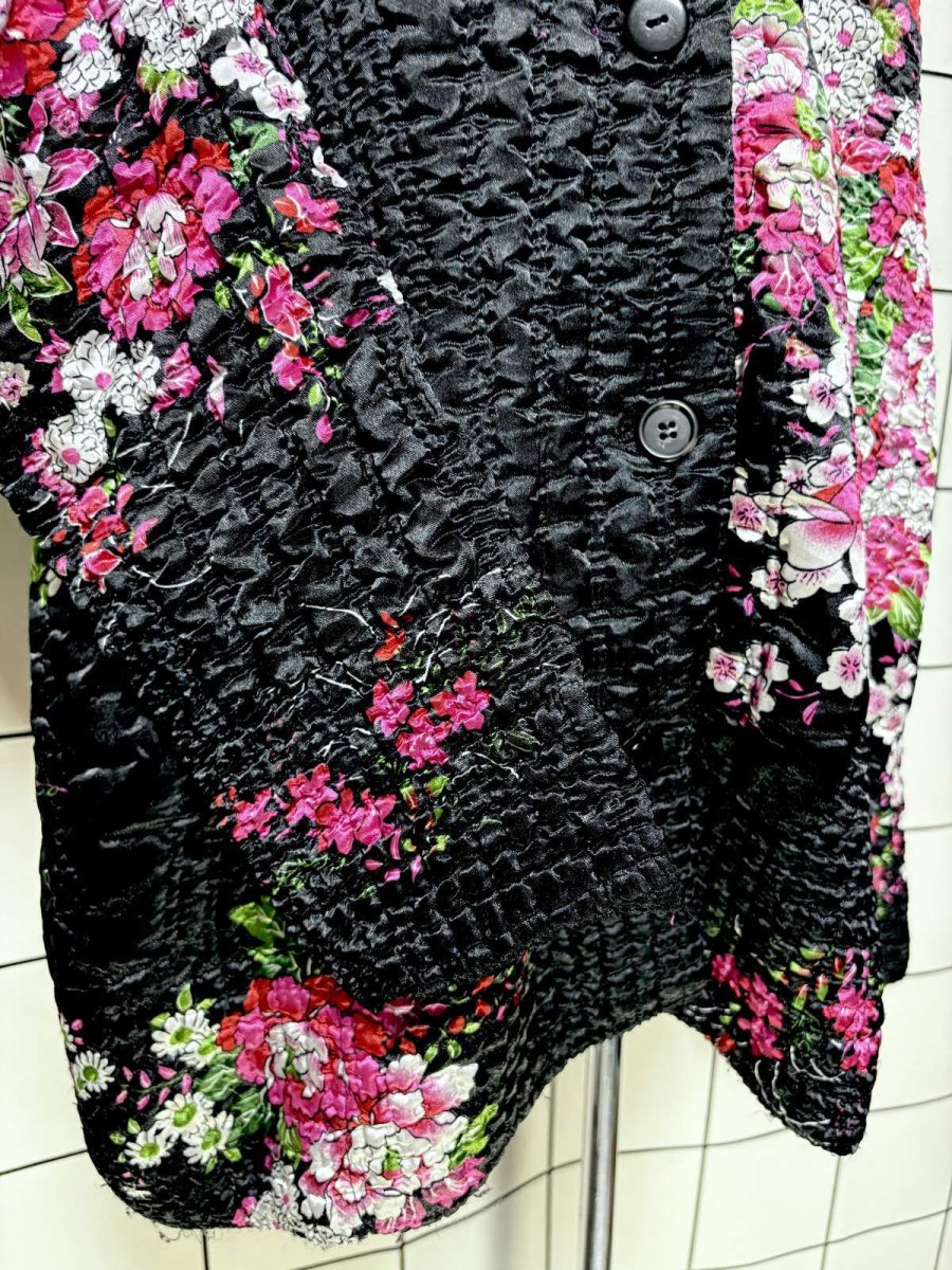 画像7: ポップコーンジャケット ブラック 花柄 レトロ USA古着 (7)
