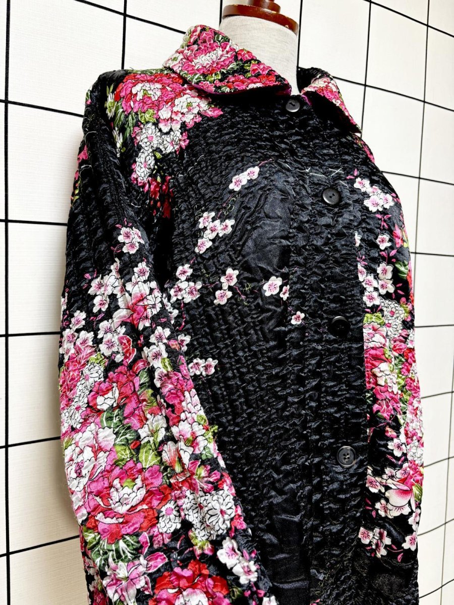 画像8: ポップコーンジャケット ブラック 花柄 レトロ USA古着 (8)