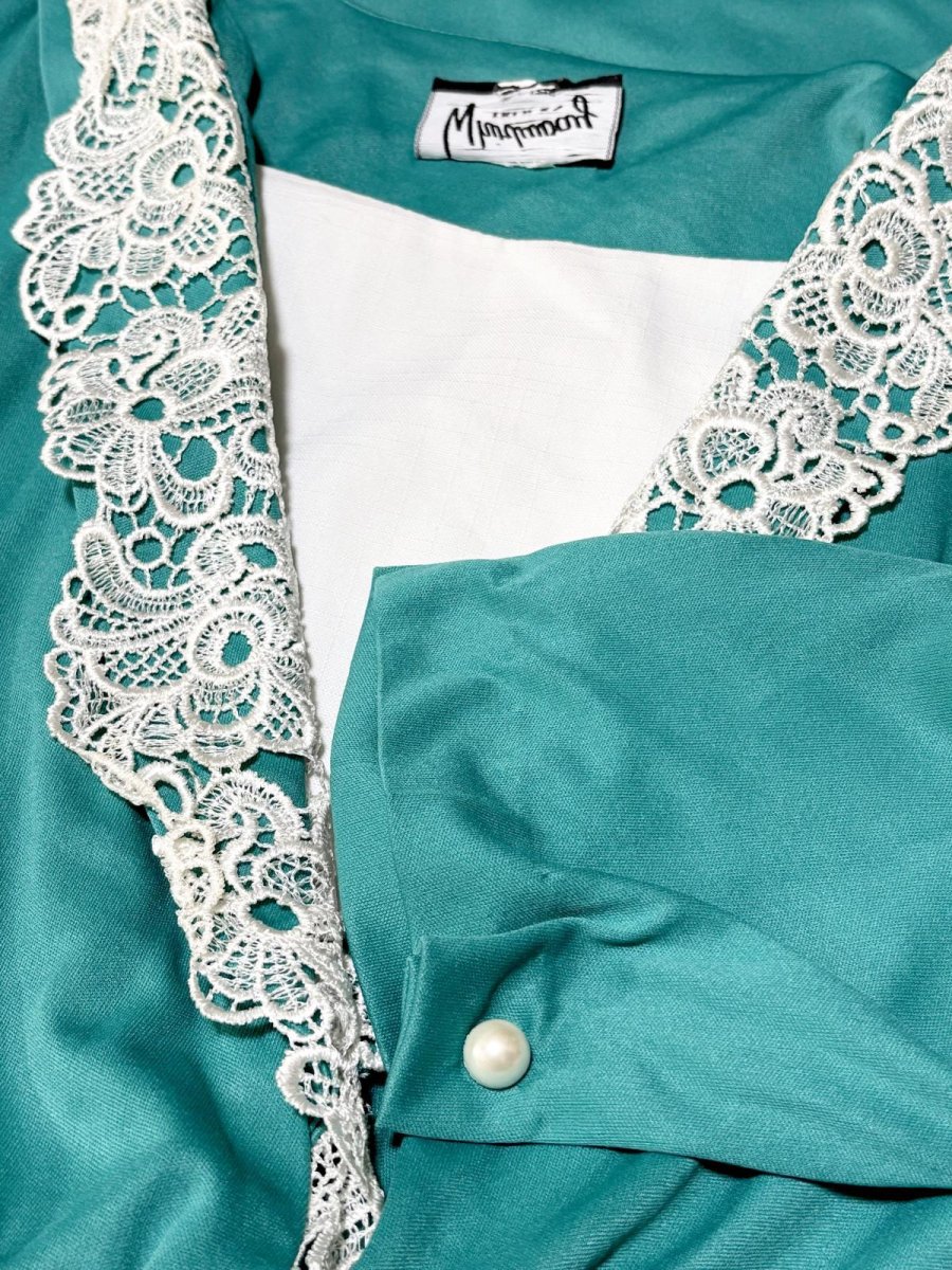 画像11: レース襟 無地 ウエストゴム レトロ USA古着 ヴィンテージワンピース (11)