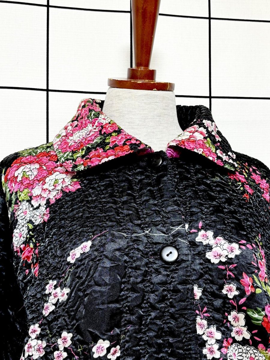 画像5: ポップコーンジャケット ブラック 花柄 レトロ USA古着 (5)