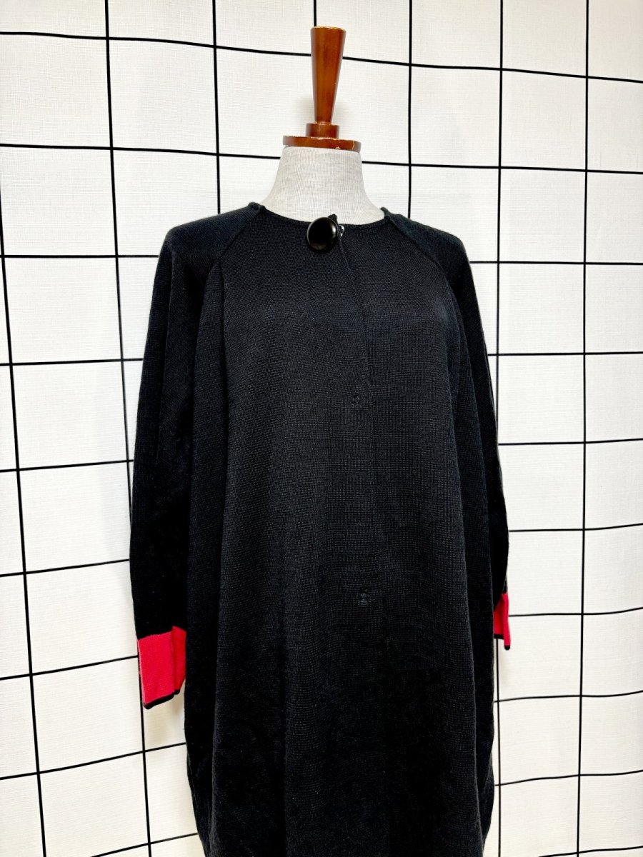 画像3: Italy製 ブラック レトロ ヨーロッパ古着 ロングニットカーディガン (3)