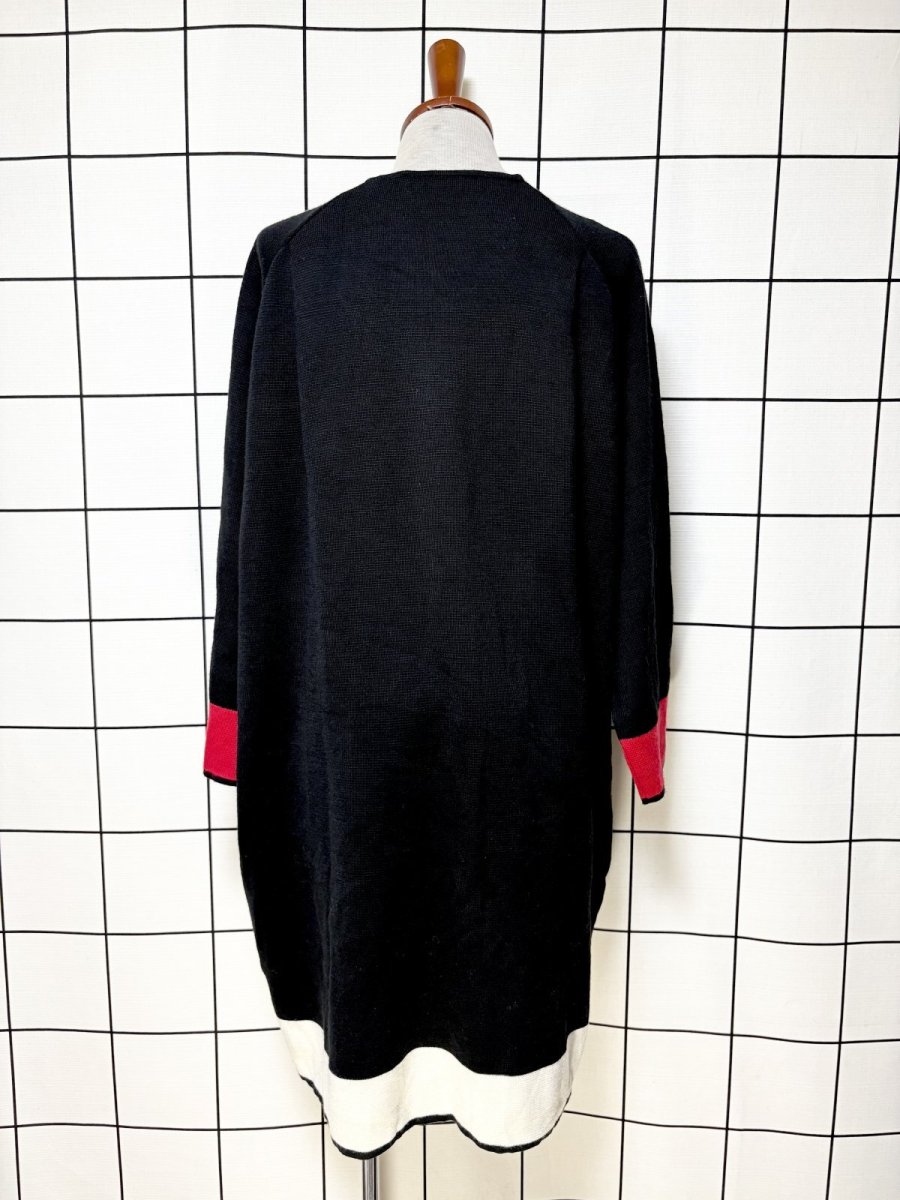 画像2: Italy製 ブラック レトロ ヨーロッパ古着 ロングニットカーディガン (2)