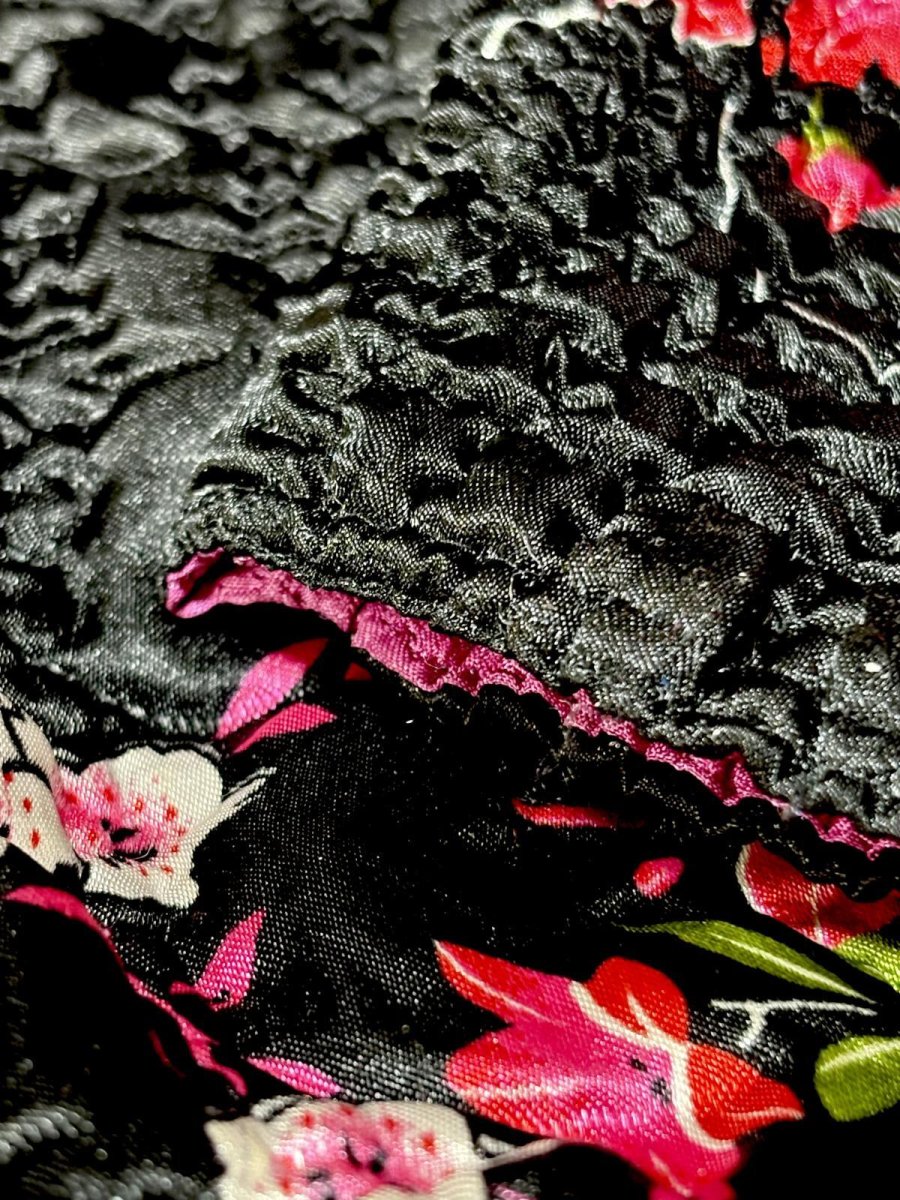 画像12: ポップコーンジャケット ブラック 花柄 レトロ USA古着 (12)