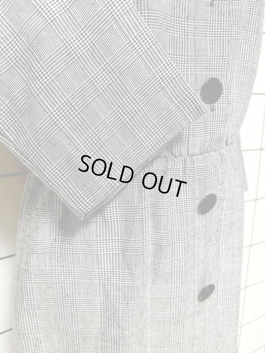 画像8: グレンチェック ポケットチーフ ウエストゴム レトロ 長袖 USA古着 ヴィンテージワンピース (8)