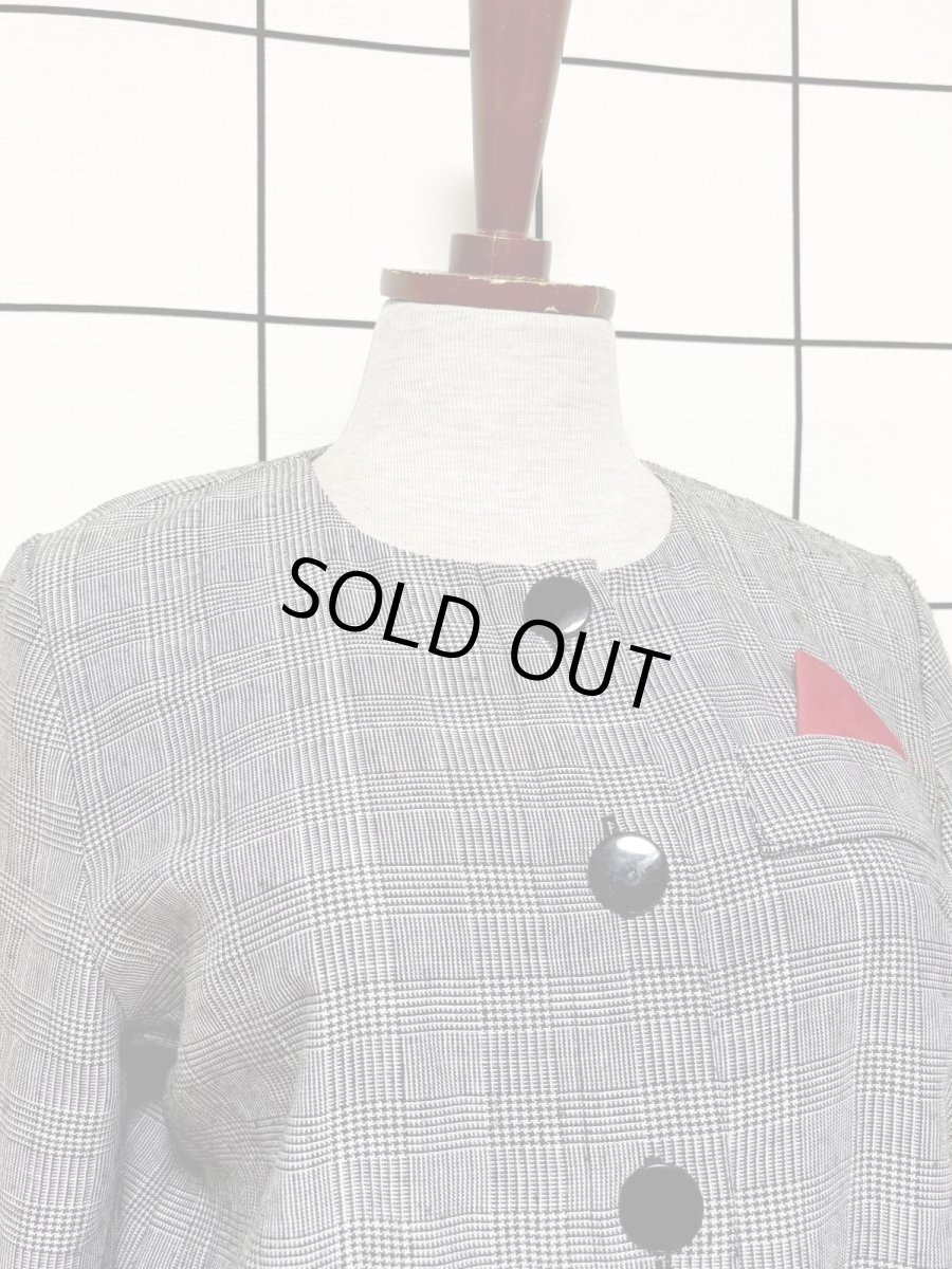 画像5: グレンチェック ポケットチーフ ウエストゴム レトロ 長袖 USA古着 ヴィンテージワンピース (5)