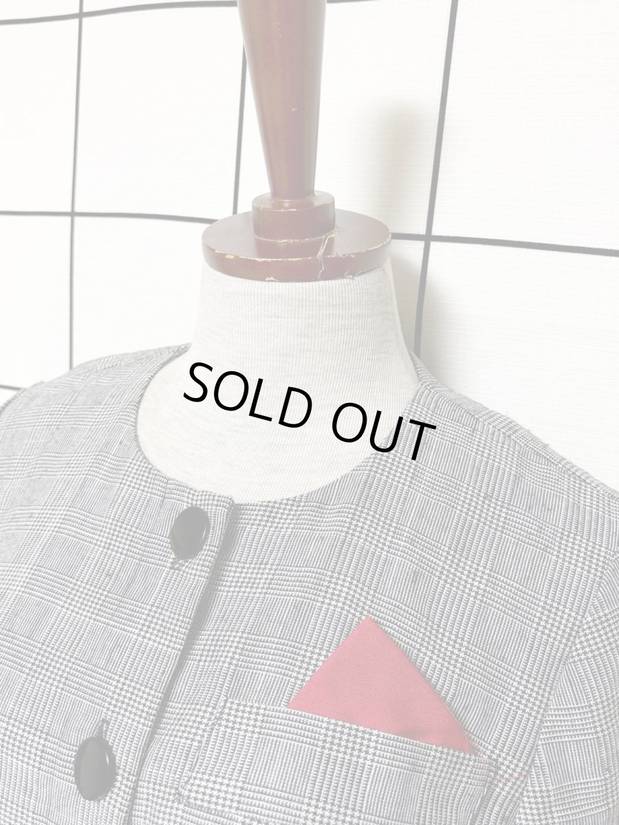 画像4: グレンチェック ポケットチーフ ウエストゴム レトロ 長袖 USA古着 ヴィンテージワンピース (4)