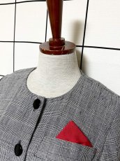 画像4: グレンチェック ポケットチーフ ウエストゴム レトロ 長袖 USA古着 ヴィンテージワンピース (4)
