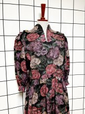 画像3: 花柄 スタンドカラー ウエストゴム レトロ USA古着 ヴィンテージワンピース (3)