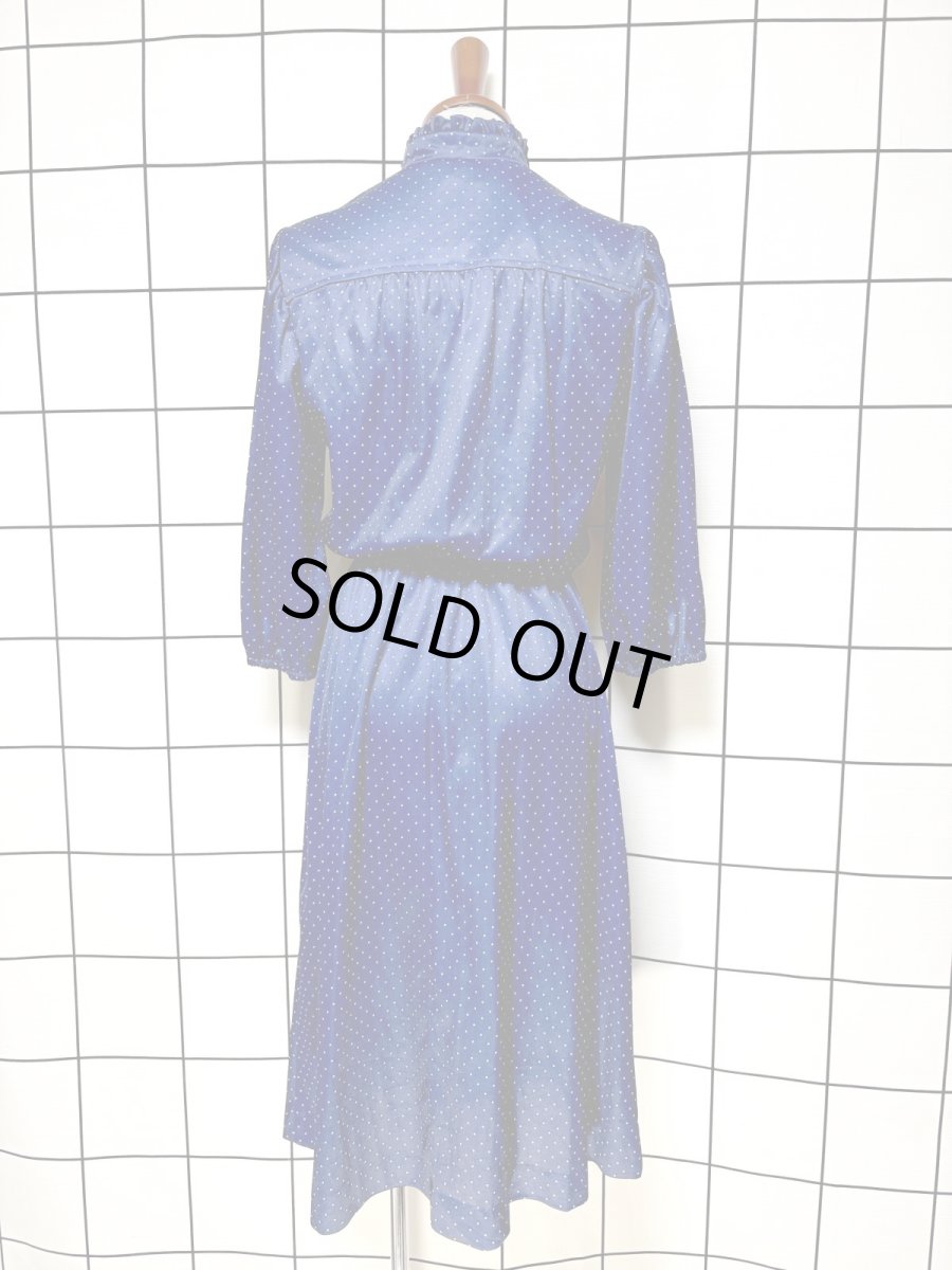画像2: ドット柄  ネイビー ウエストゴム レトロ USA古着 ヴィンテージワンピース (2)