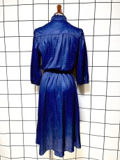 画像2: ドット柄  ネイビー ウエストゴム レトロ USA古着 ヴィンテージワンピース (2)