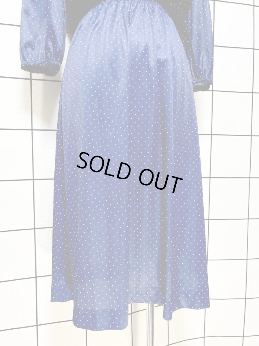 画像8: ドット柄  ネイビー ウエストゴム レトロ USA古着 ヴィンテージワンピース (8)