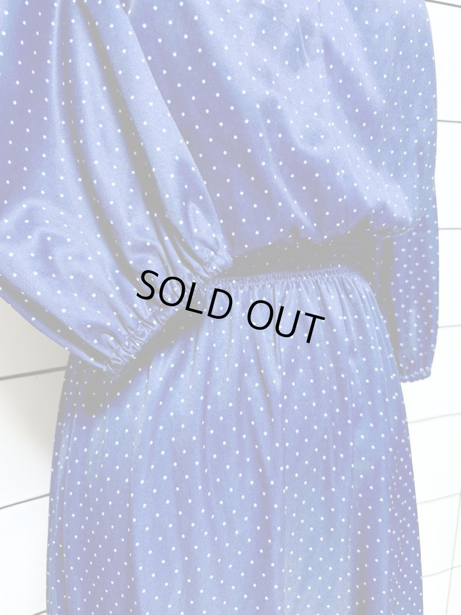 画像7: ドット柄  ネイビー ウエストゴム レトロ USA古着 ヴィンテージワンピース (7)