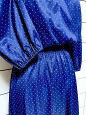 画像7: ドット柄  ネイビー ウエストゴム レトロ USA古着 ヴィンテージワンピース (7)