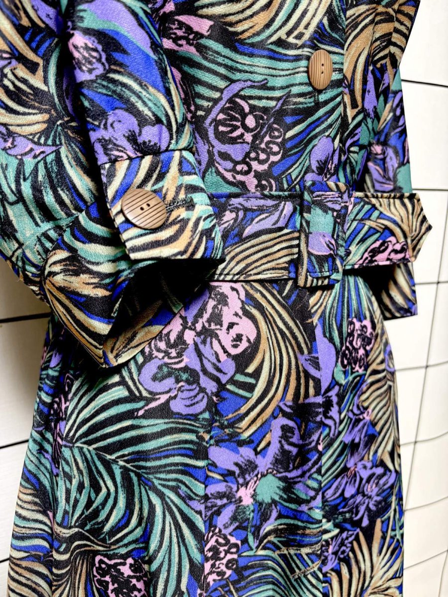 画像7: ベルト付 ボタニカル柄 レトロ USA古着 ヴィンテージワンピース  (7)