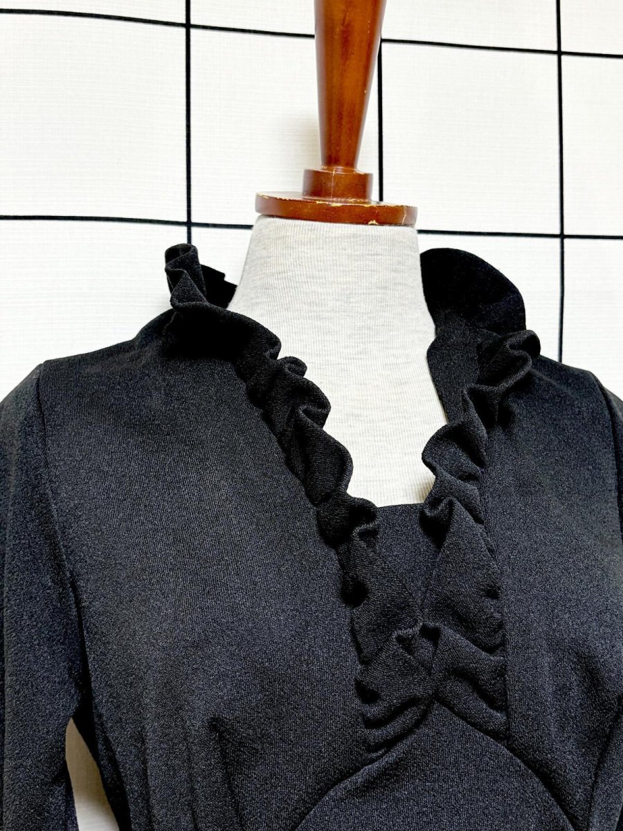 画像5: フリル装飾 UNIONMADE 無地 ブラック レトロ USA古着 ヴィンテージドレス (5)
