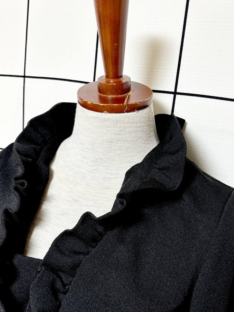 画像4: フリル装飾 UNIONMADE 無地 ブラック レトロ USA古着 ヴィンテージドレス (4)