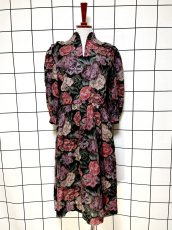 画像1: 花柄 スタンドカラー ウエストゴム レトロ USA古着 ヴィンテージワンピース (1)