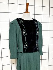 画像4: ベルベット切り替え バックリボン レトロ USA古着 ヴィンテージワンピース (4)