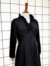 画像3: フリル装飾 UNIONMADE 無地 ブラック レトロ USA古着 ヴィンテージドレス (3)