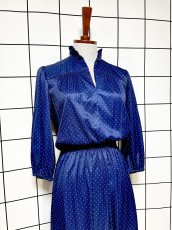 画像3: ドット柄  ネイビー ウエストゴム レトロ USA古着 ヴィンテージワンピース (3)